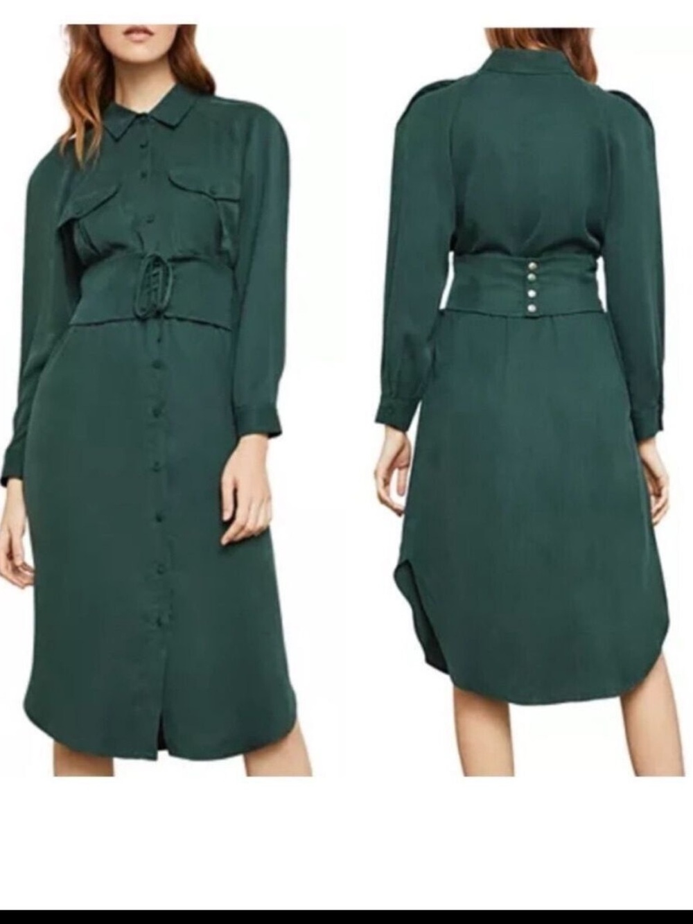 BCBG Green Long Sleeve Shirt Dress fits like Small-Medium